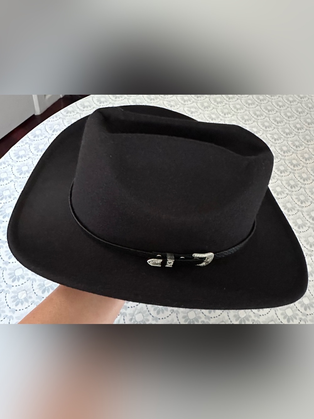Black Women's Western Styke Hat with Silver Buckle Trim